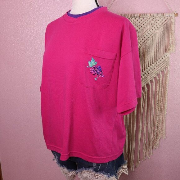 Vintage | 1990's Embroidered Pocket T Shirt Large - Picture 1 of 6